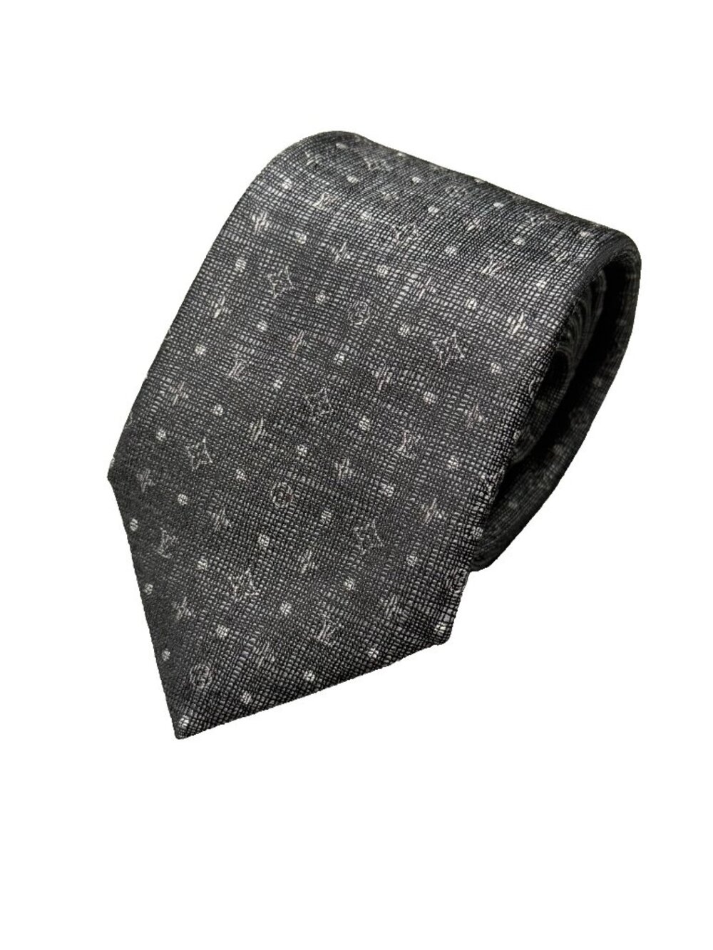 Louis Vuitton Paris Tie Logo Monogram Woven 100% Silk Made in Italy Grey 2.5"